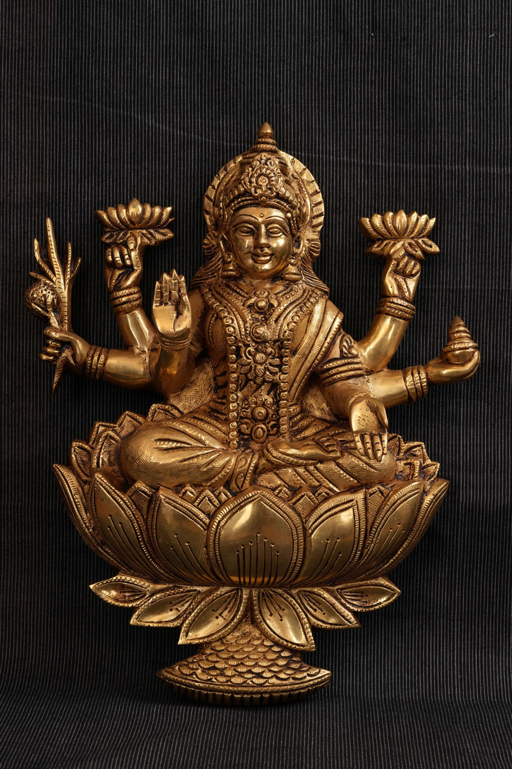 Image of The Dhanalakshmi Brass seated on a Blooming Lotus Wall Hanging